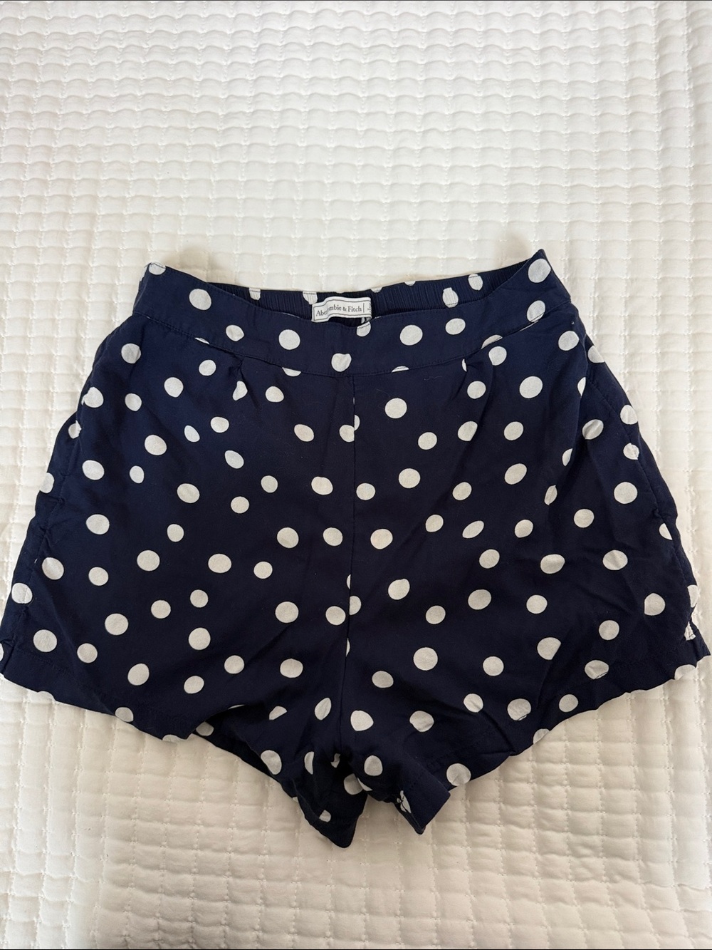 Abercrombie & Fitch Navy and White Polka Dot High Waist Shorts